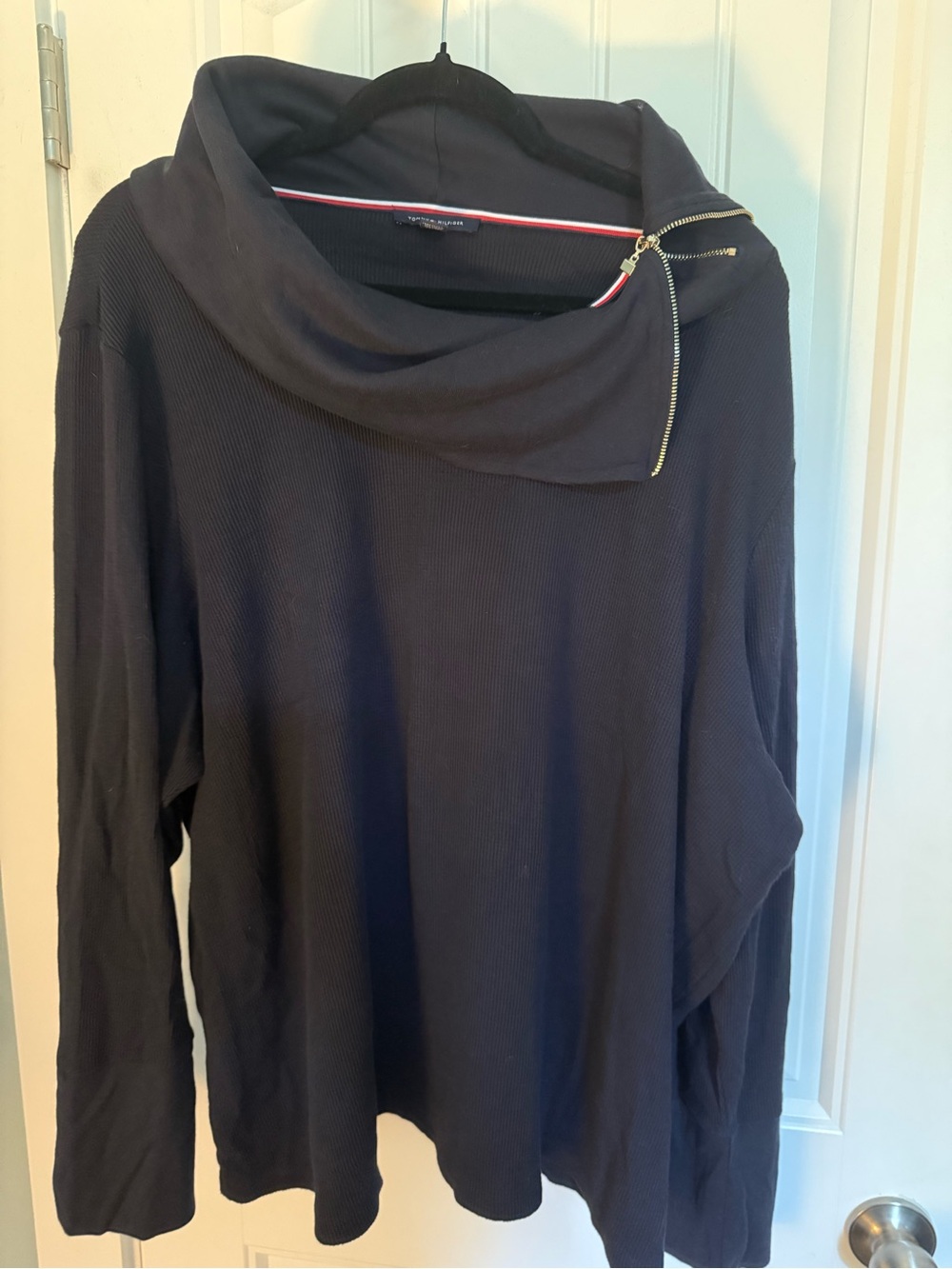 Tommy Hilfiger Navy Asymmetric Zip Cowl Neck Sweater - 3X